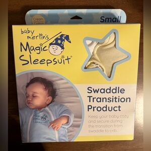 Baby Merlins magic sleep suit new in unopened box sz small cream color
